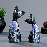 Сувенир набор 2 шт. "Love коты" ушастые, чёрные, серебро, микс