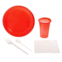 Набор одноразовой посуды "Премиум": 6 стаканов 200 мл, 6 тарелок, 6 чайных ложек, 6 вилок, 6 салфеток, цвет МИКС