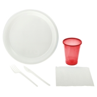 Набор одноразовой посуды "Пикничок": 6 стаканов 200 мл, 6 тарелок, 6 вилок, 6 ножей, 6 салфеток, цвет МИКС