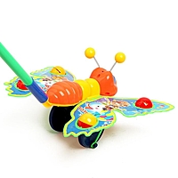 Каталка "Бабочка цветная", длина ручки 42 см, МИКС