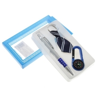Подарочный набор, 3 предмета в коробке: ручка, брелок-карабин, галстук