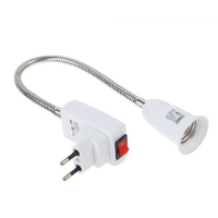 Переходник Ecola вилка-патрон E27 гибкий 300мм c выключателем Белый