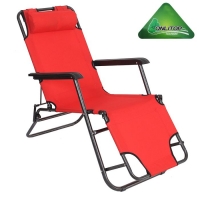 Кресло-шезлонг турист., с подголовником 153х60х30 см, цвет: красный, до 100 кг