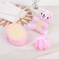 Набор банный 3 предмета: игрушка-мочалка, губка, мочалка, цвет розовый