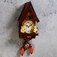 Часы настенные с кукушкой, Мишки в домике с остроносой крышей