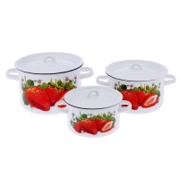 Набор кастрюль "Клубника садовая", 3 предмета: 1,5 л, 2,9 л, 4,5 л, цвет белый