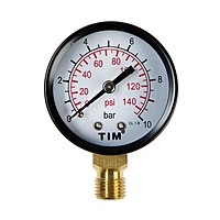 Манометр TIM Y-50-10, радиальный, Дк 50 мм, 1 МПа, наружная резьба 1/4"