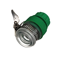Коннектор 3/4" с креплением на кран 3/4", с хомутом, пластик, резина