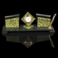 Набор письменный «Змеевик. Куб»: 2 визитницы, 2 подставки для ручек, часы