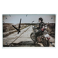 Часы настенные прямоугольные "Девушка на мотоцикле", стекло, 35х60 см