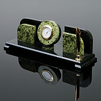 Набор письменный «Змеевик»: часы, подставка для ручки