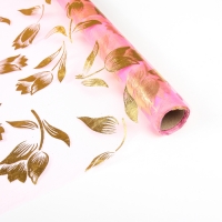 Органза "Золотые тюльпаны", цвет светло-розовый