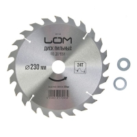 Диск пильный по дереву LOM, быстрый рез, 230 х 30 мм (кольца на 20, 16), 24 зуба