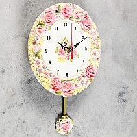Часы настенные интерьерные "Лесные цветы и розы" с маятником, d=20 см