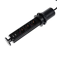 Розетка выдвижная Luazon, 16 А, трёхместная, в стол, 2xUSB, 2.1 A, чёрная