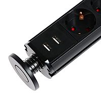 Розетка выдвижная Luazon, 16 А, трёхместная, в стол, 2xUSB, 2.1 A, чёрная