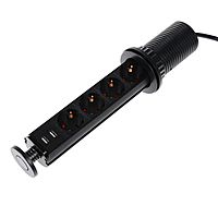 Розетка выдвижная Luazon, 16 А, четырёхместная, в стол, 2xUSB, 2.1 A, чёрная