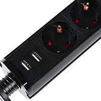 Розетка выдвижная Luazon, 16 А, четырёхместная, в стол, 2xUSB, 2.1 A, чёрная