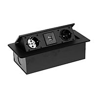 Розетка выдвижная Luazon Lighting, 16 А, двухместная, в стол, 2xUSB, 2.1 A, чёрная