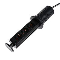 Розетка выдвижная Luazon Lighting, 16 А, трёхместная, в стол, провод 1.8 м, чёрная
