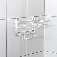 Полка для ванной прямая, 4 крючка, 33*12,5*21см, цвет белый