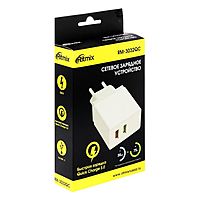 Сетевое зарядное устройство Ritmix RM-3032QC, 2 USB, 3 А, белое