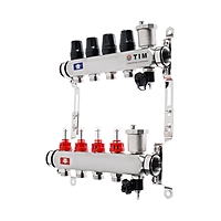 Коллекторная группа TIM KCS5004, 1" х 3/4", 4 выхода, расходомеры, без кранов, нерж. сталь