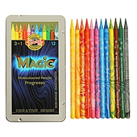 Карандаши цветные цельнографит 12цв Koh-i-Noor PROGRESSO MAGIC 8772, мет/пенал