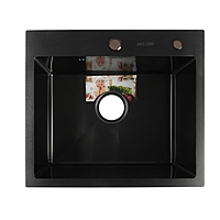Мойка кухонная AFLORN AF95044F, врезная, S=3,0 и 0,8 мм, 50х44х20 см, сифон, графит