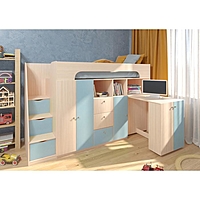Детская кровать-чердак «Астра 11», цвет дуб молочный / голубой