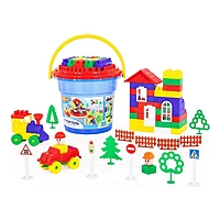 Конструктор "Строитель" 84 эл в ведре с крышкой 37213