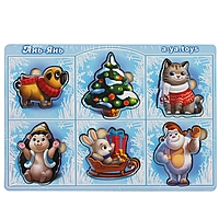 Пазл-сортер деревянный вкладыш маленький Новогодний-2 6 эл.