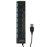 Разветвитель USB (Hub), 7 портов с выключателями и LED индикатором, USB 2.0, черный,