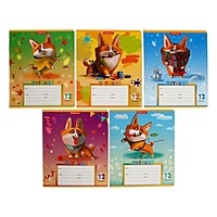 Тетрадь 12 листов в линейку "Корги", обложка мелованный картон, блок офсет, МИКС