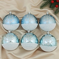 Набор шаров пластик d-8 см, 6 шт "Заснеженный лес" голубой