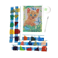 Алмазная вышивка с полным заполнением "Котенок с бабочками" 15*21 см, на холсте