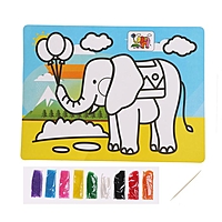 Фреска с цветным основанием "Слон" 9 цветов песка по 2 г