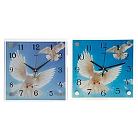 Часы настенные квадратные "Голуби", стекло, 25х25 см микс