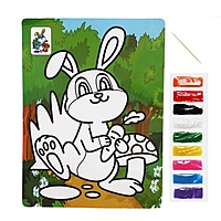 Фреска с цветным основанием "Зайчик с грибами" 9 цветов песка по 2 г