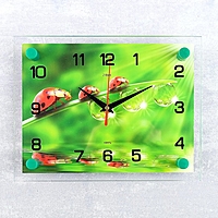 Часы настенные прямоугольные "Божьи коровки", стекло, 20х26 см микс