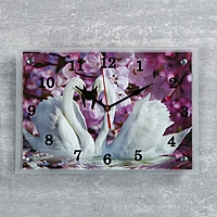 Часы настенные прямоугольные "Два лебедя, сиреневые цветы", 25х35 см