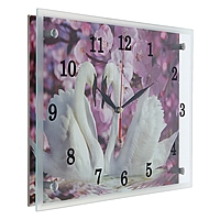 Часы настенные прямоугольные "Два лебедя, сиреневые цветы", 25х35 см