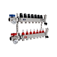 Коллекторная группа TIM KAS5007, 1" х 3/4", 7 выходов, с расходомерами, нержавеющая сталь