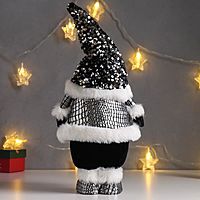 Кукла интерьерная "Дед Мороз в чёрной шубке и колпаке с пайетками" 41х11х16 см