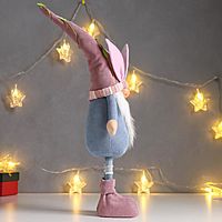 Кукла интерьерная "Дед Мороз в розово-голубом наряде, в колпаке с ушками" 48х10х13 см