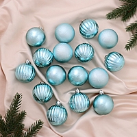 Набор шаров пластик d-5 см, 16 шт "Николь полоски" зелёный