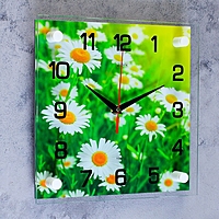 Часы настенные квадратные "Ромашки" стекло 25х25 см микс