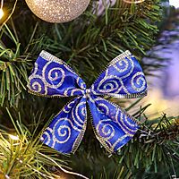 Бант новогодний, праздничный "Палермо", синий, 8 х 7 см
