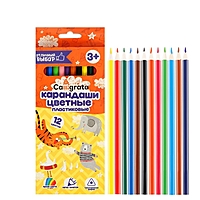 Карандаши 12 цветов Calligrata заточенные, трехгранные, пластиковые, картонная упаковка, европодвес