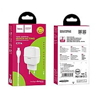 Сетевое зарядное устройство Hoco C77A, 2хUSB, 2.4 А, кабель Lightning, 1 м, белое